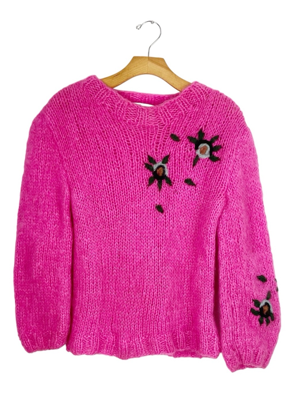 Vintage Alexander’s Handknit Sweater, Made In Italy, Bright Pink Size 36 Italian